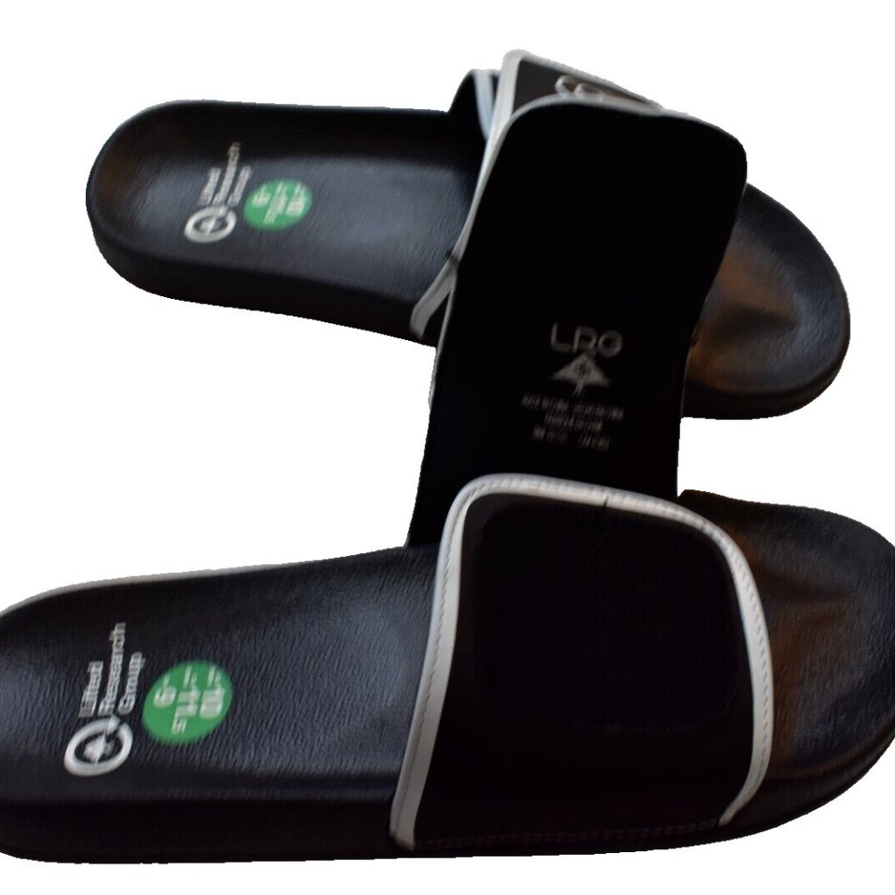 Lifted Research Group LRG Mens Cursive Logo Slides Black Sandals Shoes New 10 - Picture 4 of 6